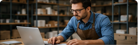 Small business owner reviewing cash flow reports on a laptop